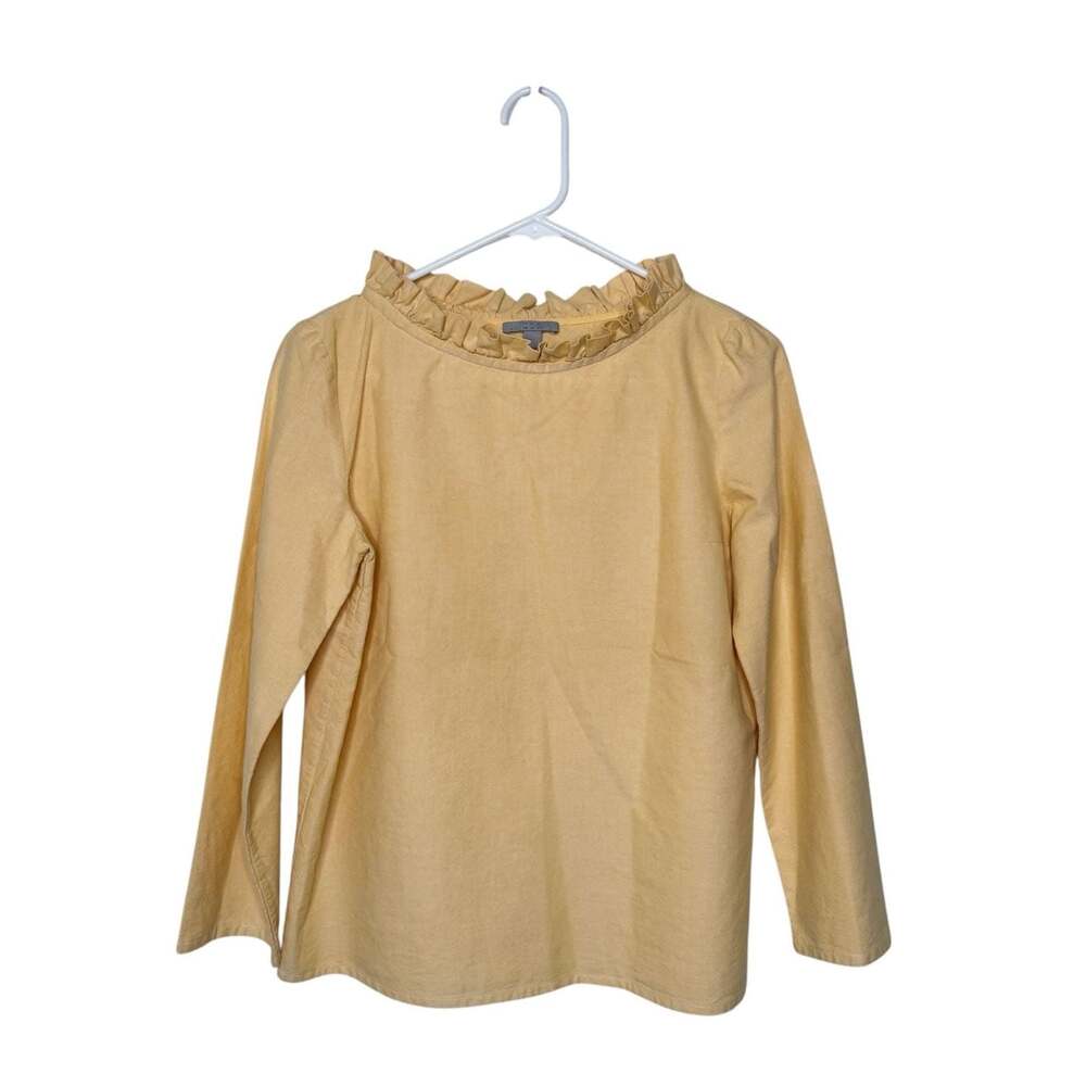 COS Light Yellow Ruffle Neck 100% Cotton Long Sleeve Blouse Size 6